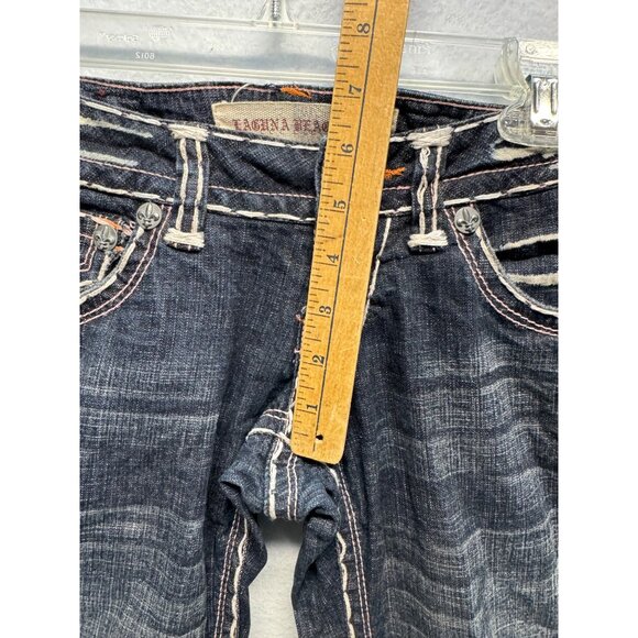 Laguna Beach Jean Co. Fleur De Lis Button Distressed Dark Wash Denim Jeans 27 - Picture 9 of 14